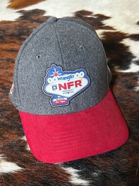 (3 for $25) Wrangler Grey Crown Red Brim NFR Patch Cap